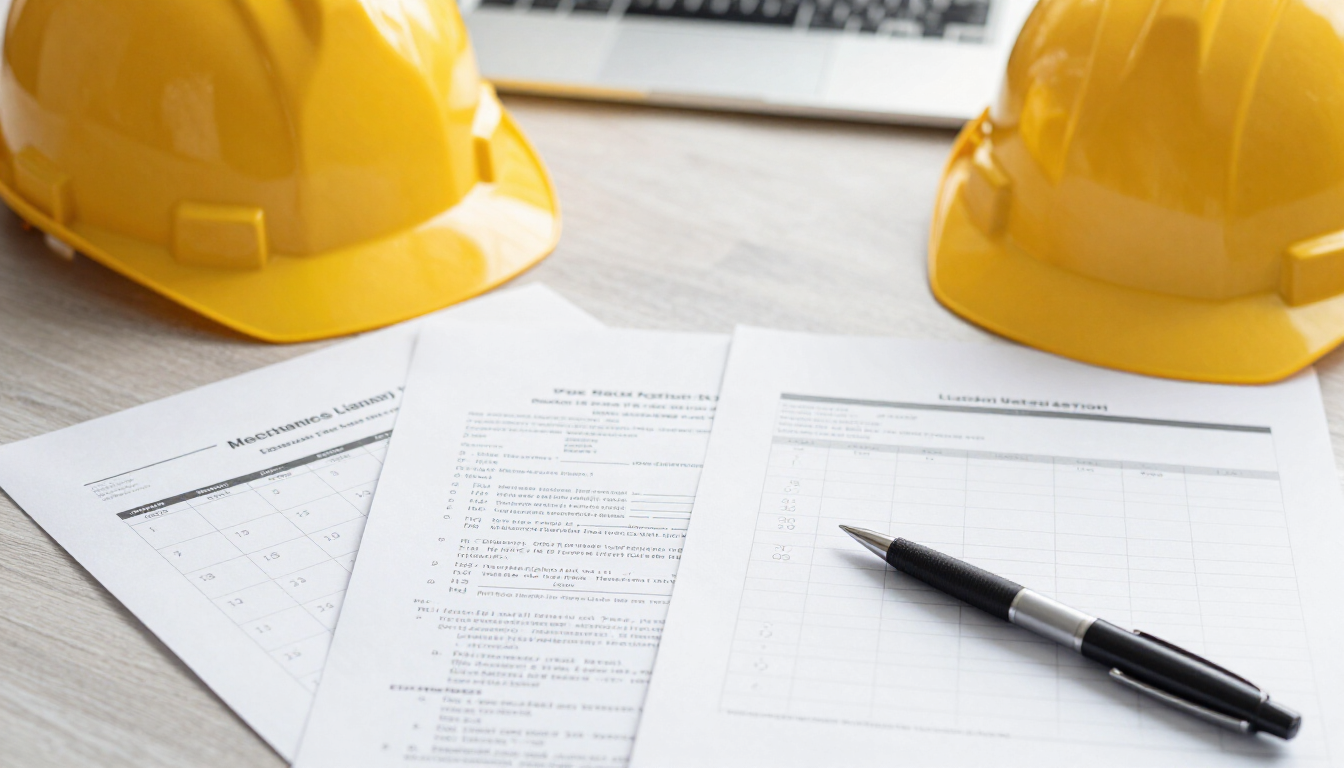 Calendar and legal notice documents about mechanics lien deadlines on a desk