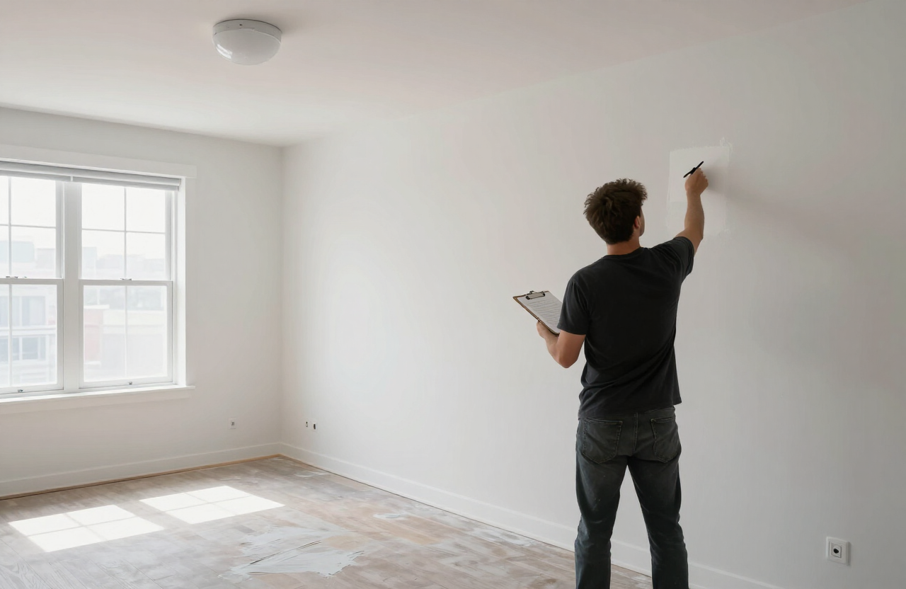 Final walkthrough quality inspection of a freshly painted West New York NJ condo interior