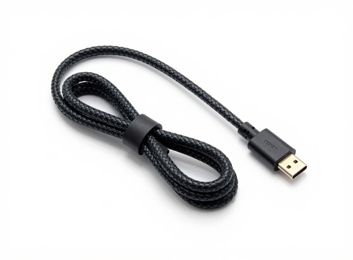 Braided USB-C charging cable coiled neatly for festival phone power