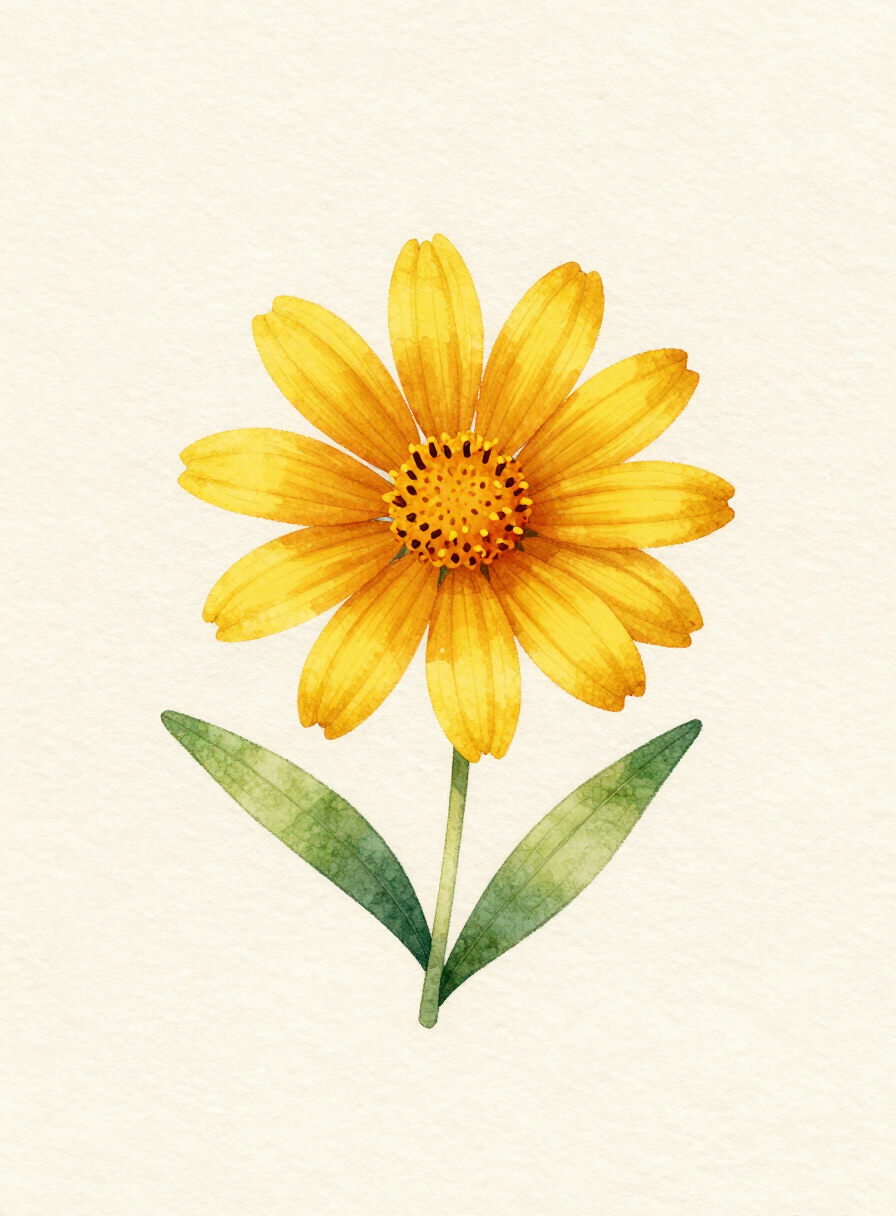 Watercolor painting of a yellow Coreopsis