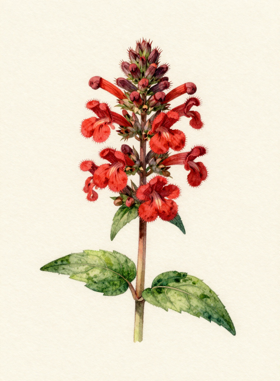 Watercolor painting of a red Bee Balm