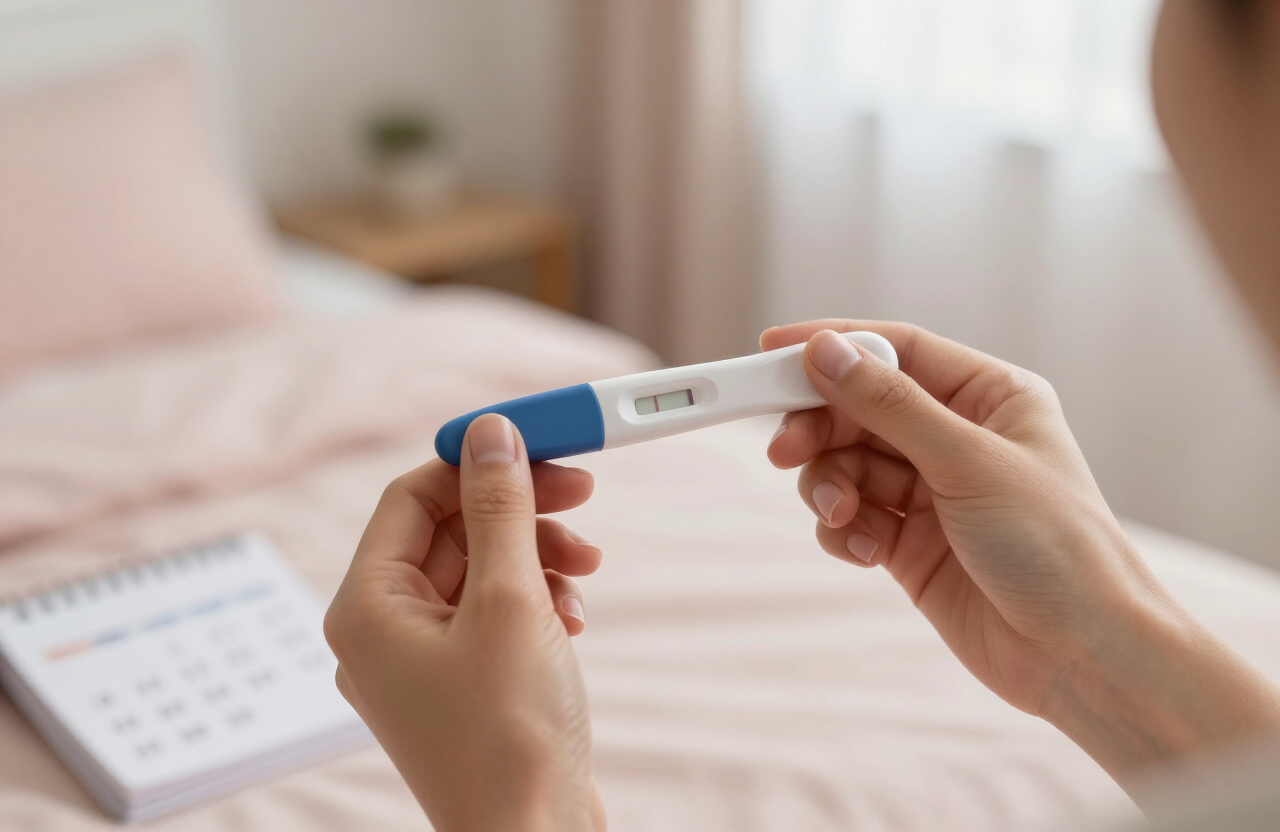 Mujer sosteniendo una prueba de embarazo positiva en la semana 4 de embarazo