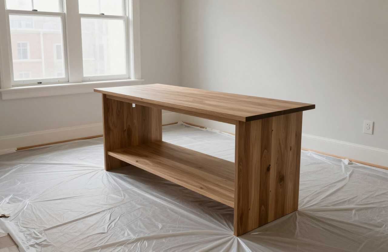 Furniture and floors protected with plastic sheeting and drop cloths during interior painting in a Weehawken NJ condo