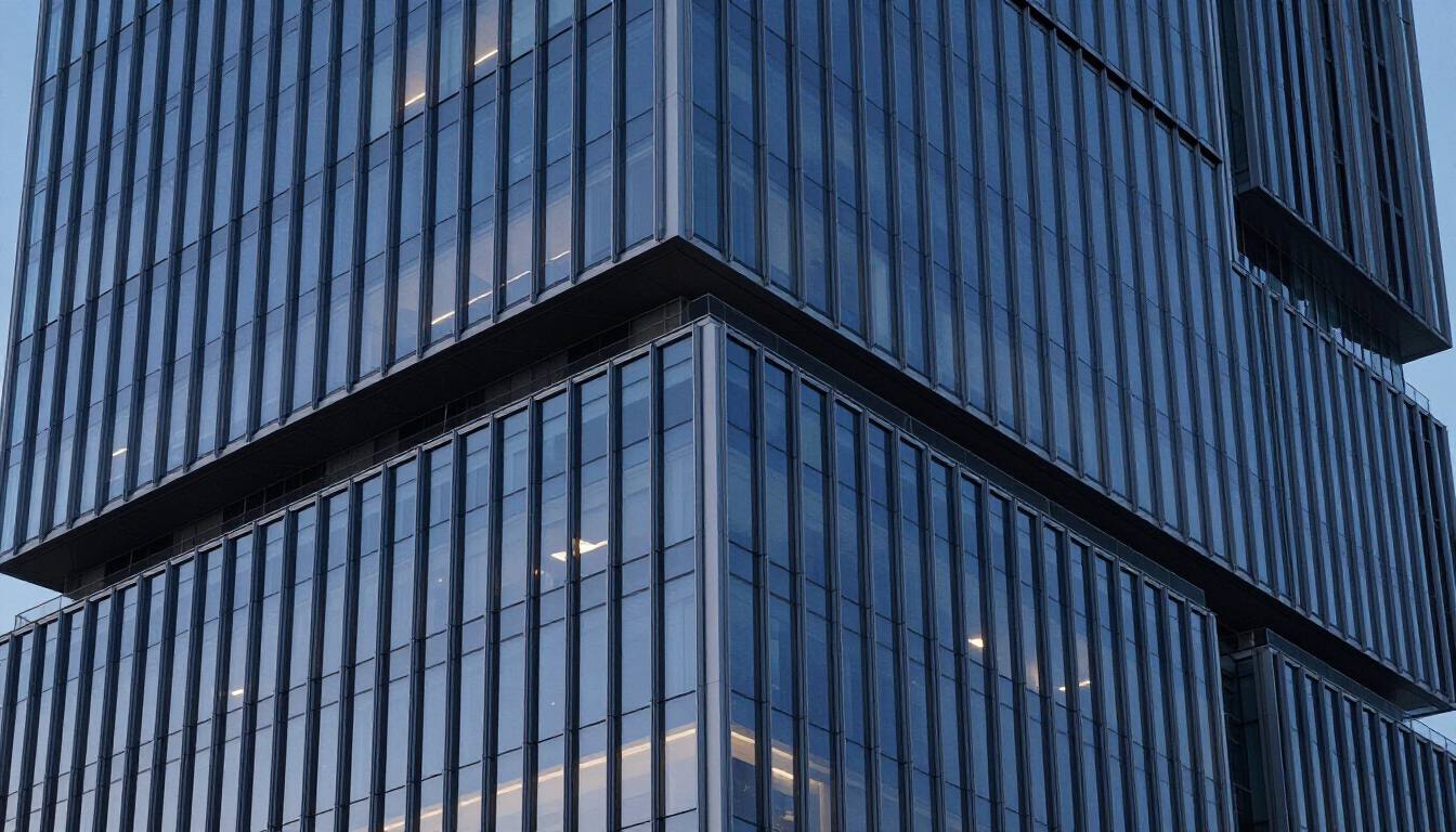 Modern glass-and-steel architecture at twilight — independent view for critical insurance transformation programs
