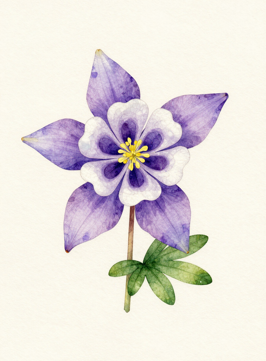 Watercolor painting of a violet Columbine