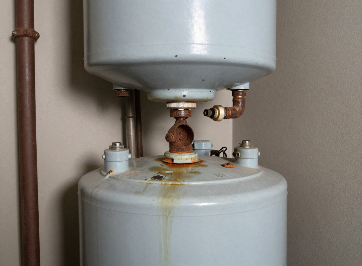 Old leaking water heater before replacement
