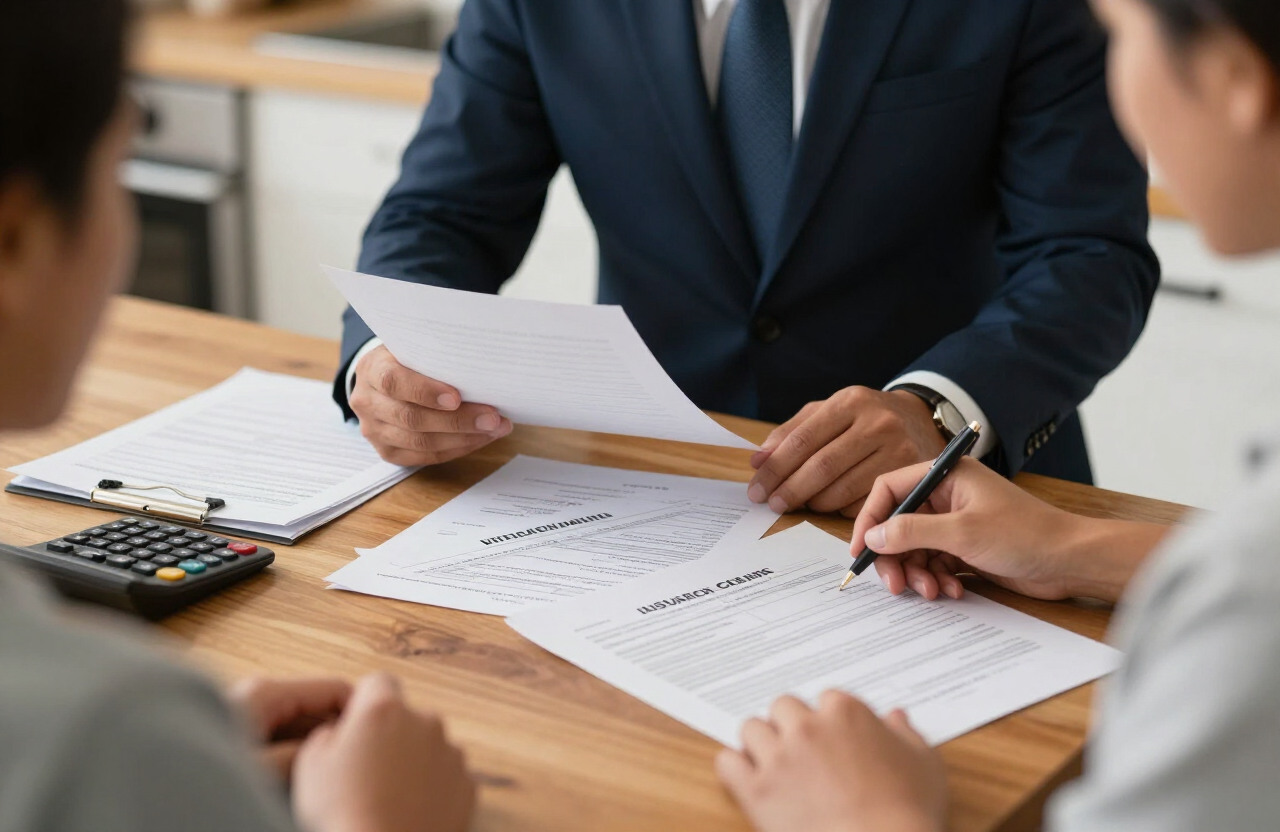 Restoration professional reviewing claim documents with a homeowner