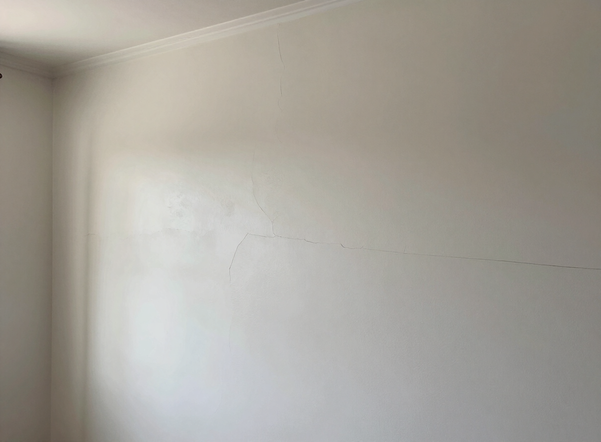 Repaired plaster wall crack in an older North Bergen NJ home after skim coating and priming