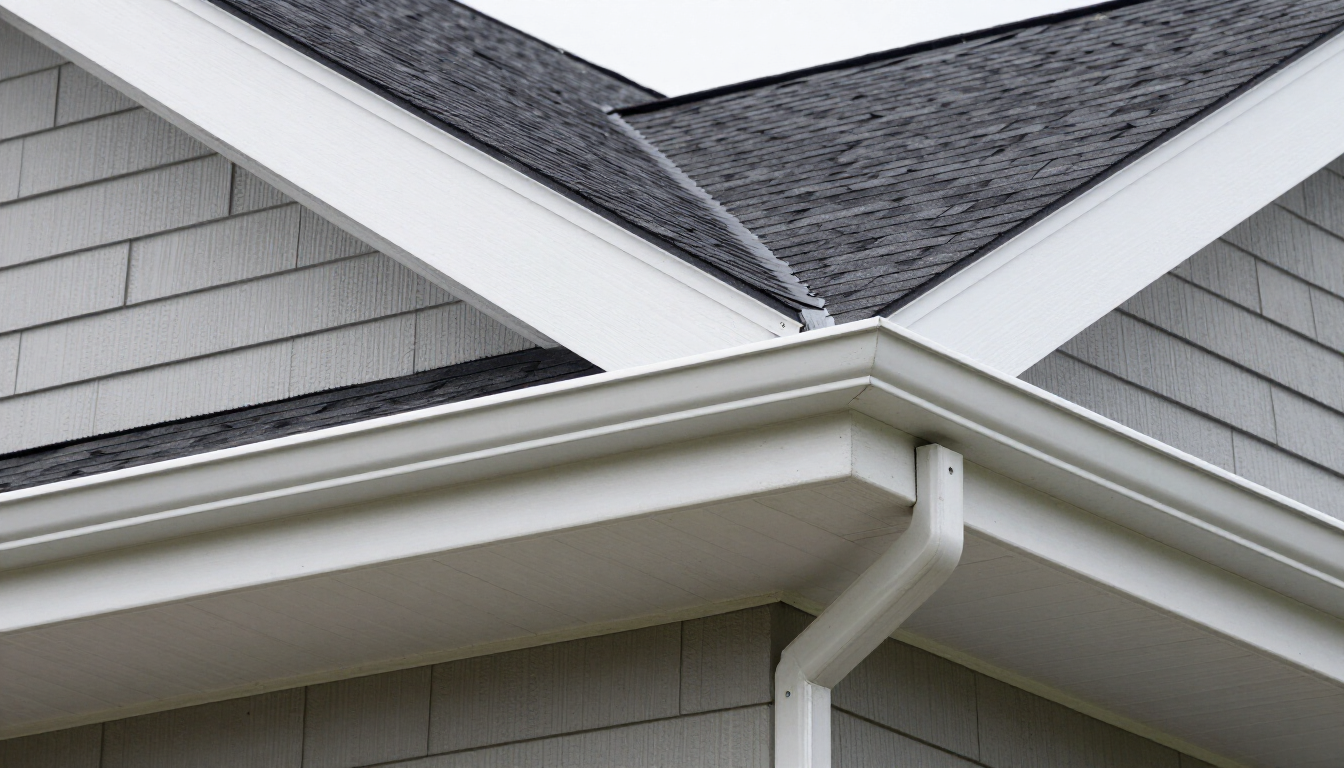 Clean aluminum fascia capping running along the roof edge of an Appleton, Wisconsin home