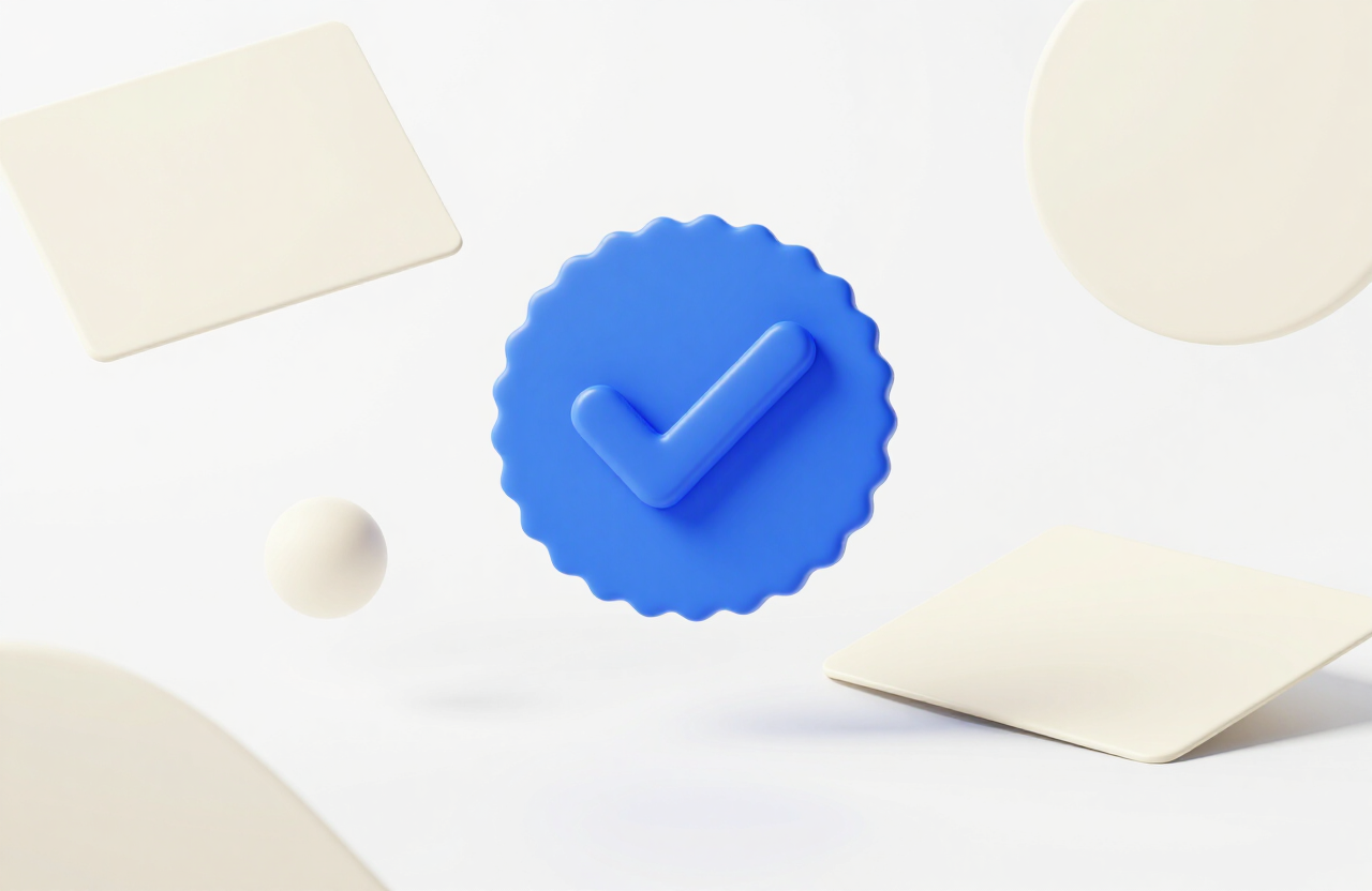 Illustration of an AI disclosure stamp with rounded paper cards