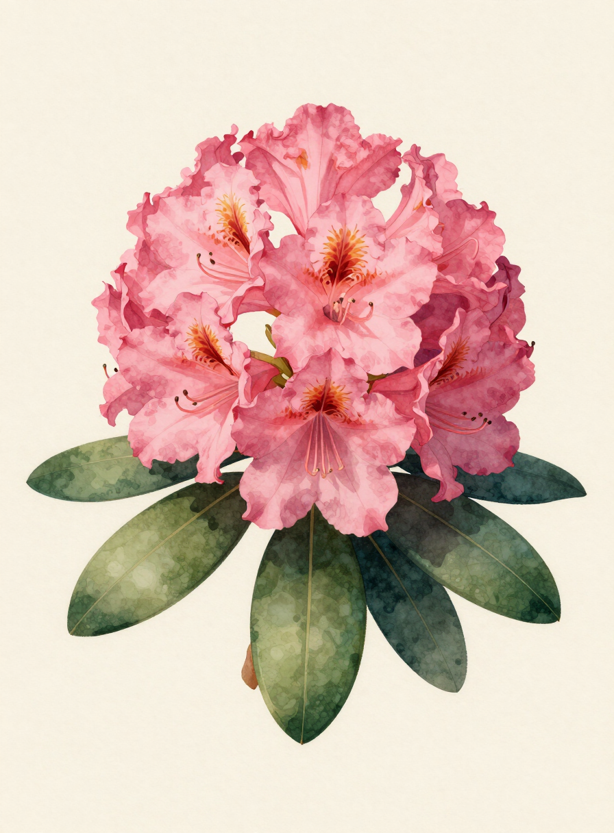 Watercolor painting of a rose Rhododendron