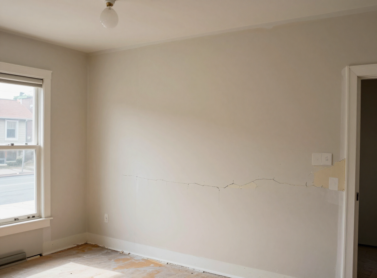 Interior wall of a residential unit above a Bergenline Avenue storefront in West New York NJ before drywall repair