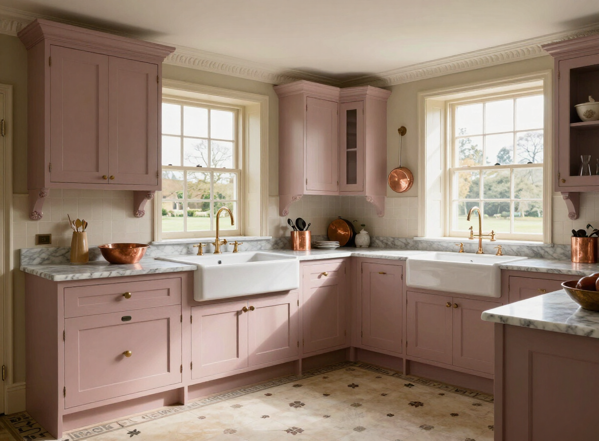 Dusty Rose & Carrara — Kitchen by HS Kitchens Studio, Hampshire