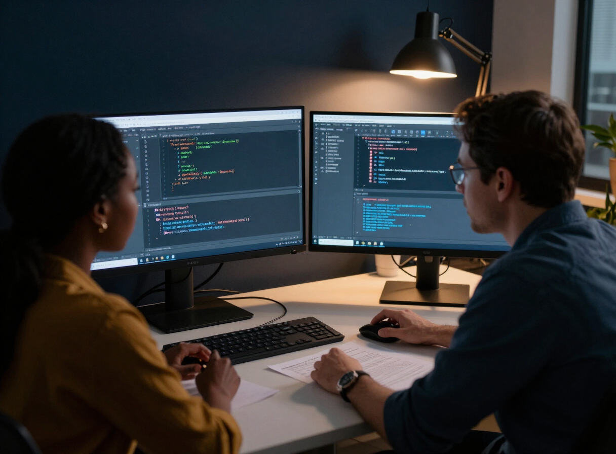 Engineers integrating the Monetaire payout API in a dark-mode code editor