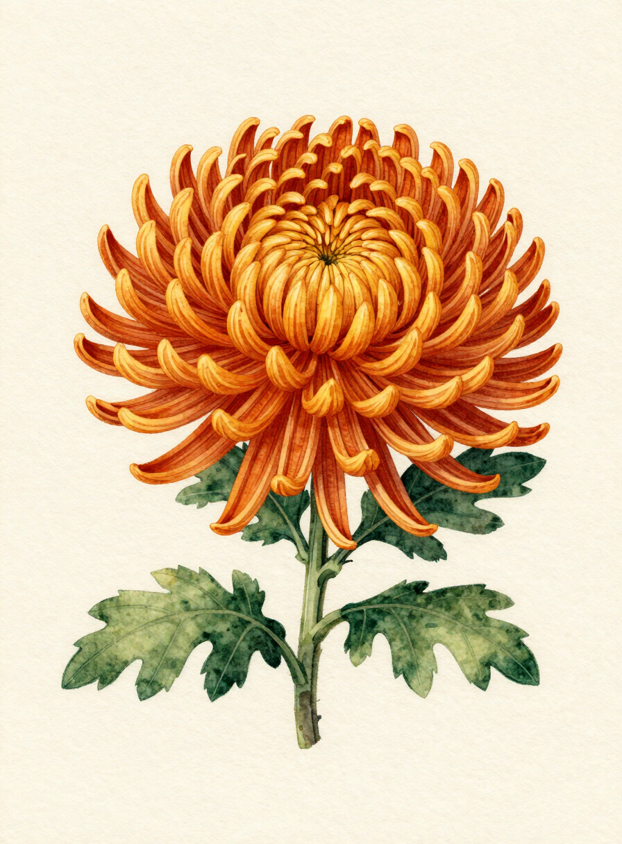 Watercolor painting of a amber Chrysanthemum