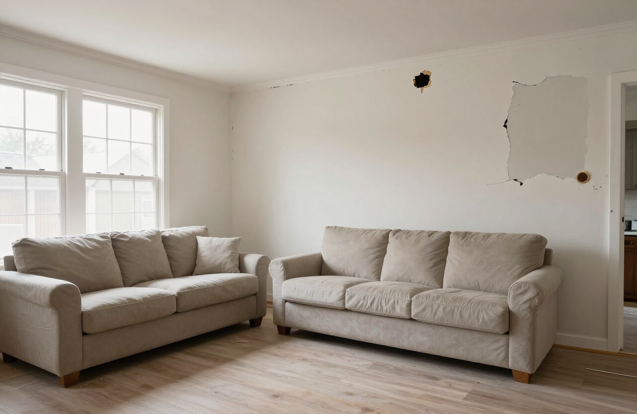 Living room in a Palisade Park NJ home before drywall repair and painting