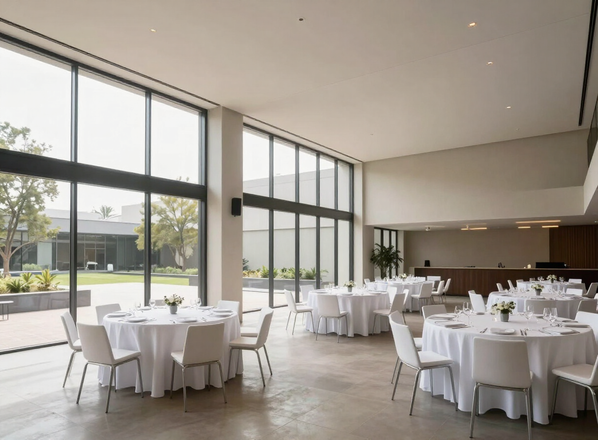 Vista luminosa del interior del salón de eventos
