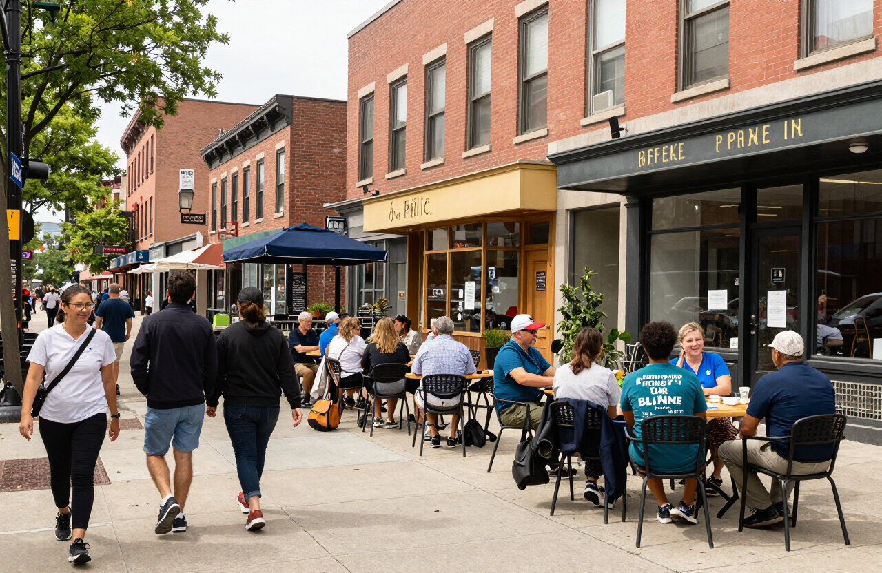Downtown Rutherford NJ community gathering on Park Avenue with pedestrians and outdoor seating