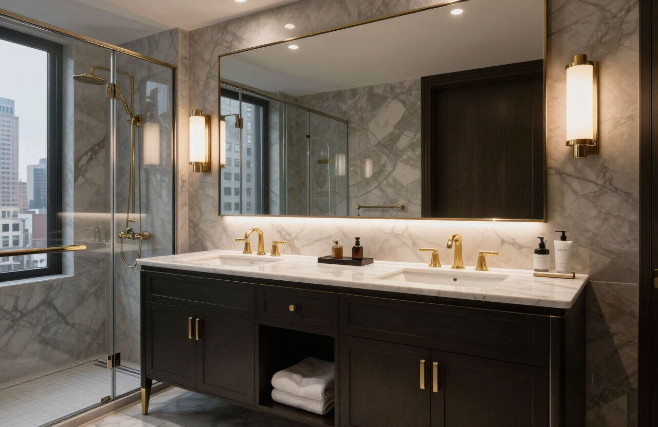 Charcoal & Marble Double — Bathroom Vanity by HS Kitchens Studio, Manhattan, NY