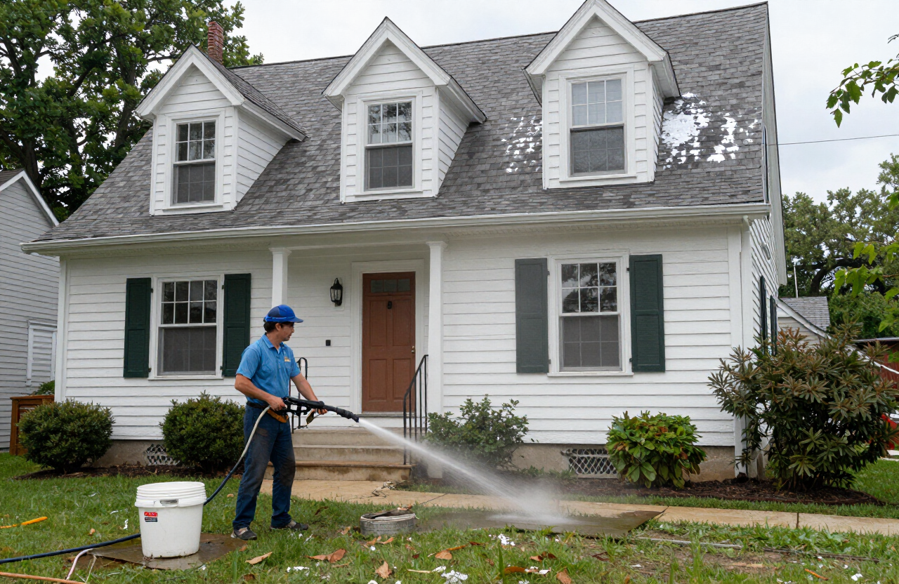 Power washing and prep work on a historic Rutherford NJ home exterior