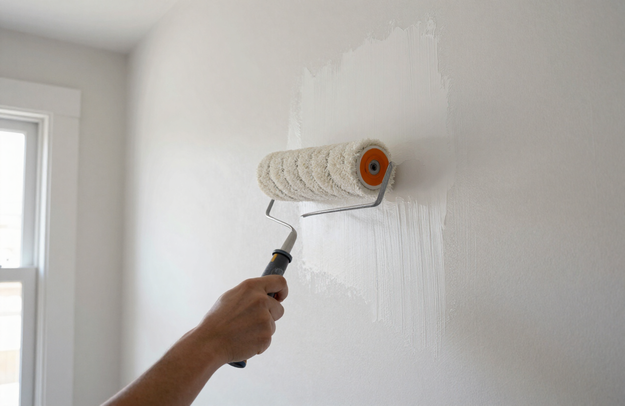 Bonding primer applied to repaired plaster wall in a Leonia home
