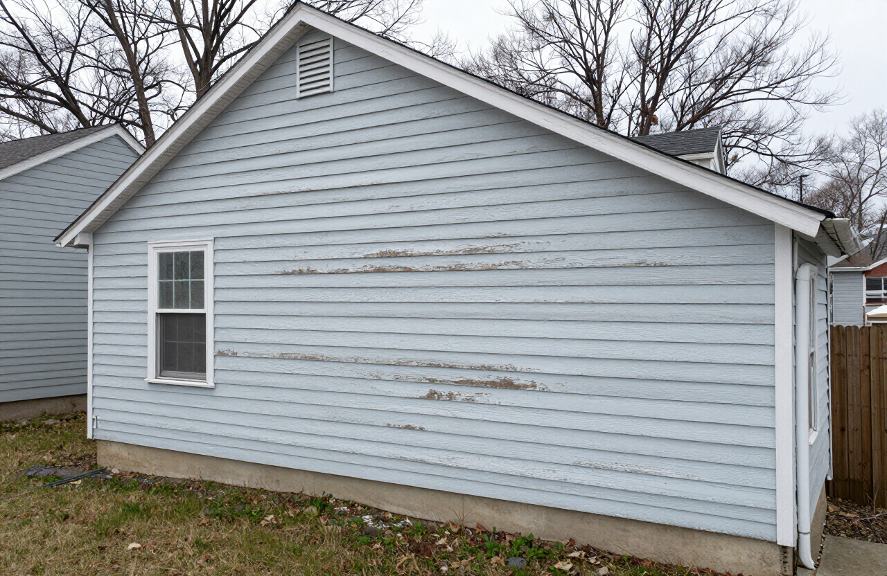 Wind-exposed East Rutherford siding before refresh with faded chalky paint