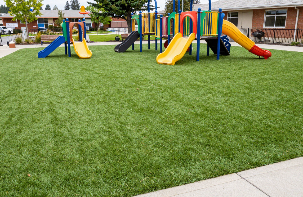 School playground with soft green artificial grass safety surfacing