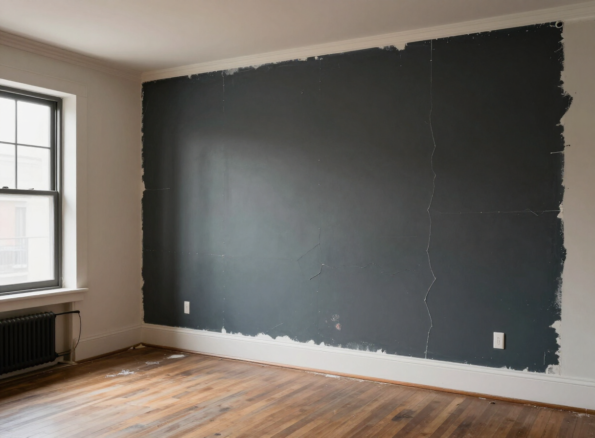 Living room in a Hoboken NJ brownstone before drywall repair and painting