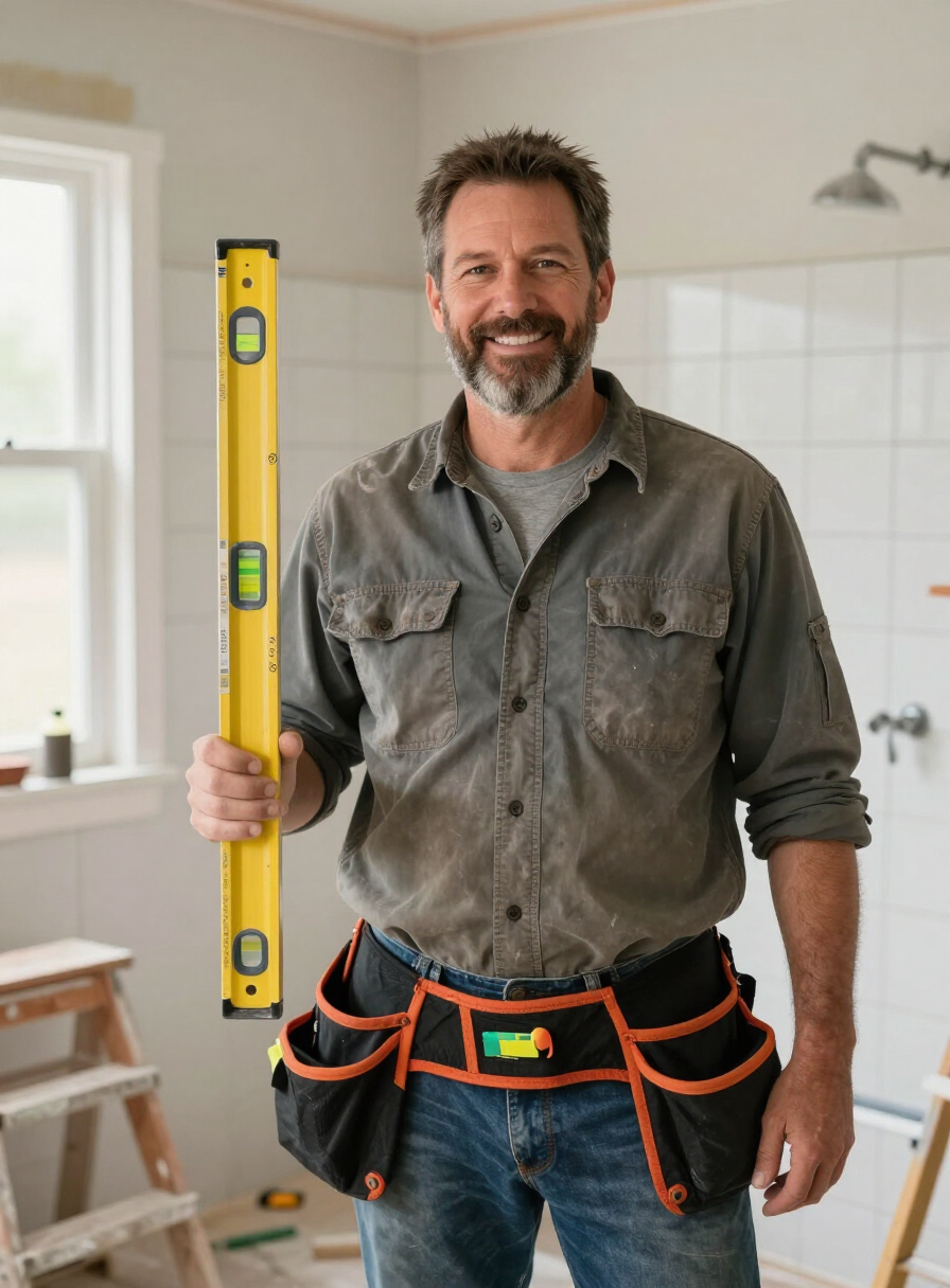Top Shelf Tile owner on a renovation job site