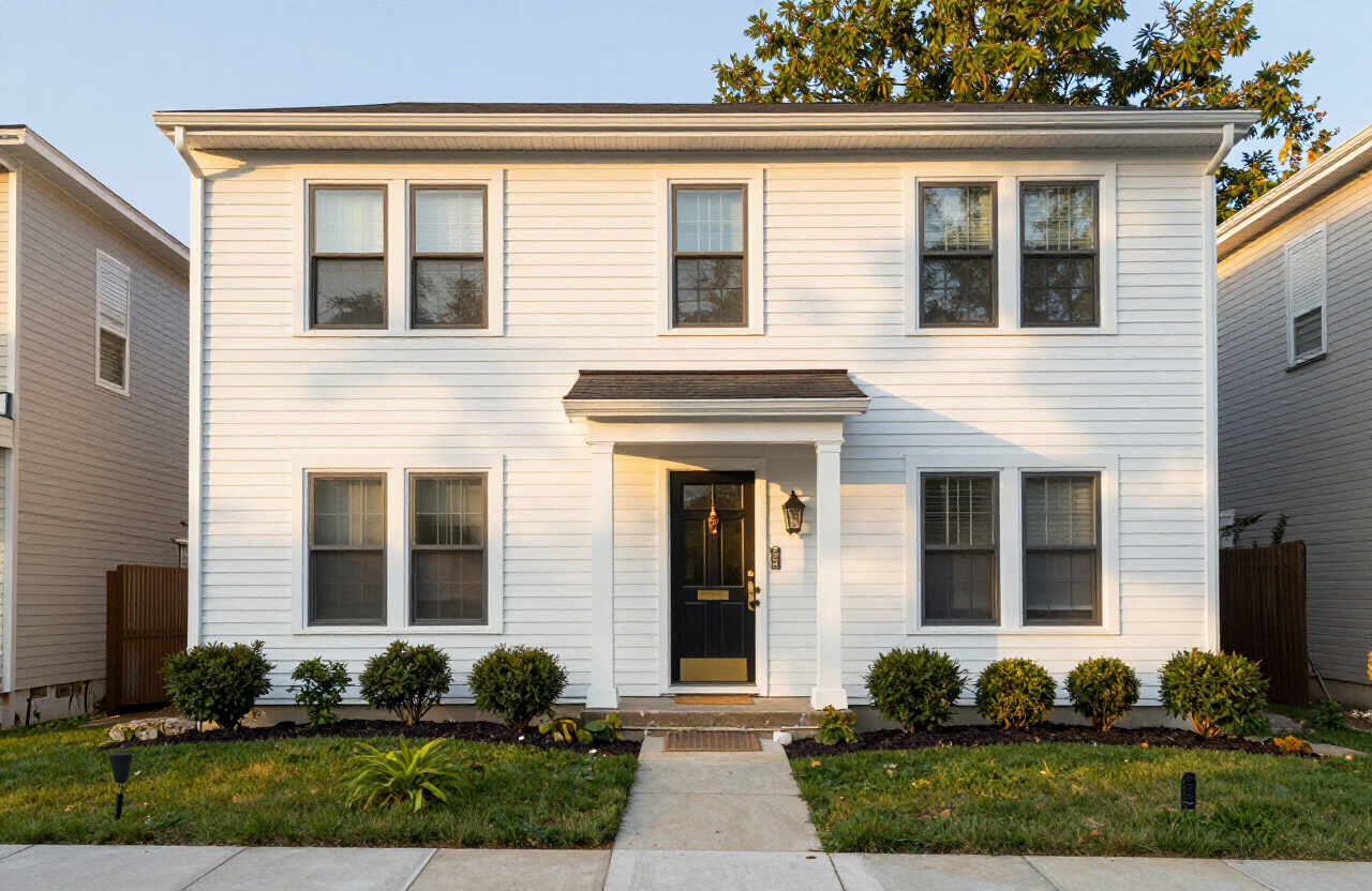 Finished Secaucus townhome exterior with fresh paint and manicured landscaping