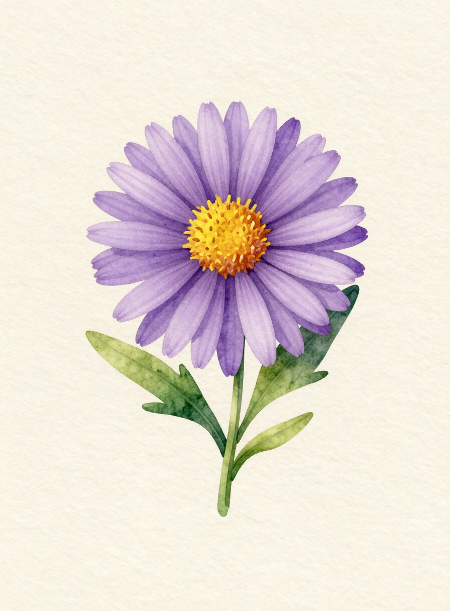 Watercolor painting of a lilac Aster