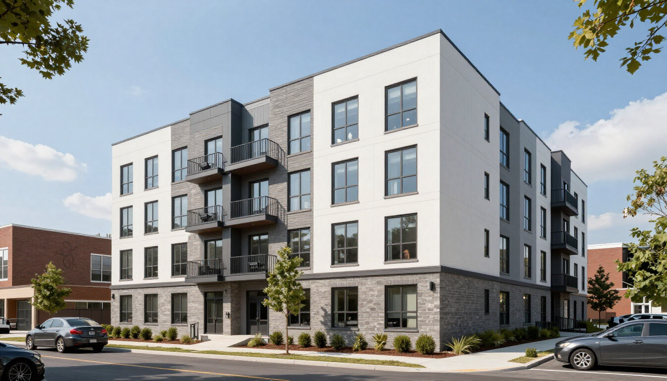 Modern apartment building in the Wesmont Station area of Wood-Ridge, NJ