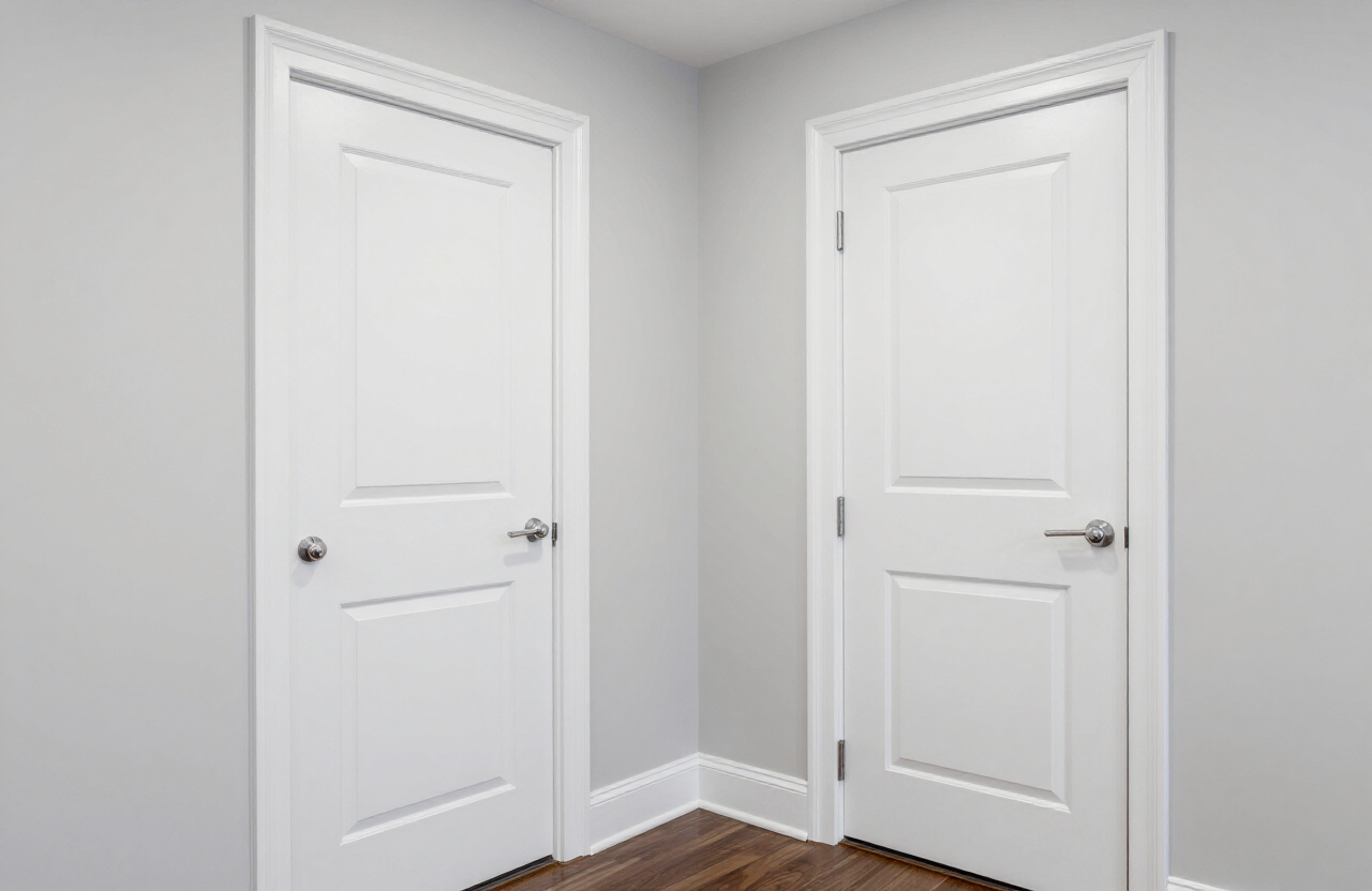 Freshly hand-painted white doors and trim detail in a Weehawken NJ condo