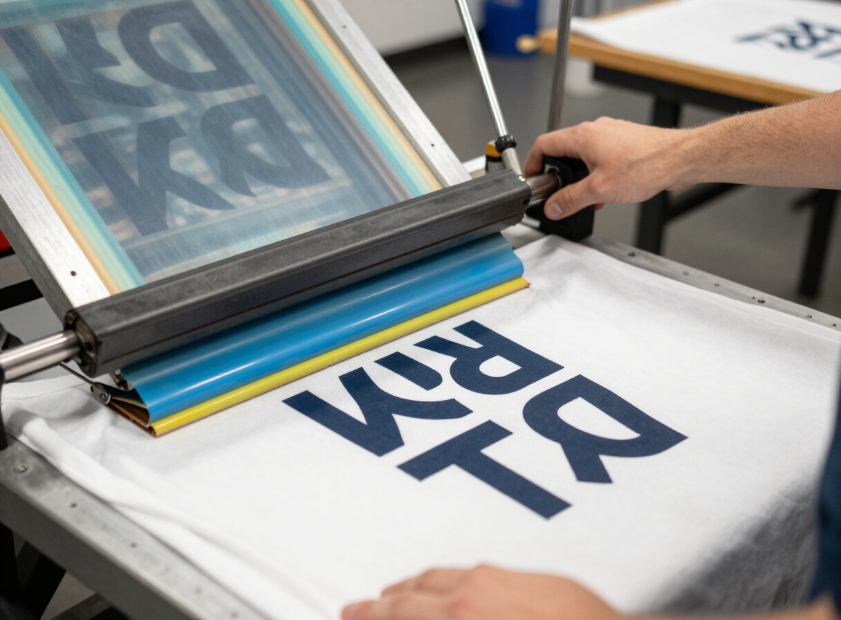 Screen printing a logo onto apparel in a Melbourne studio