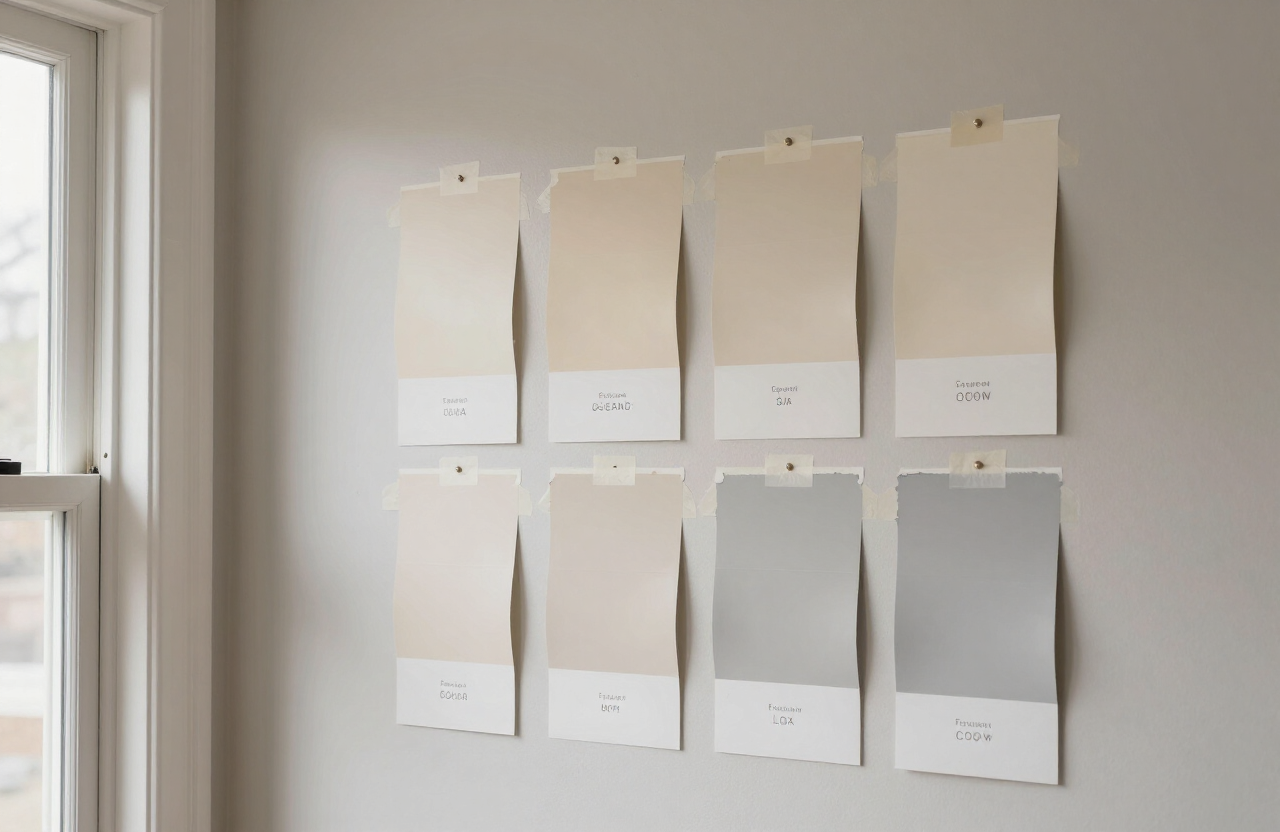 Paint color sample swatches on a wall in a Lodi NJ home