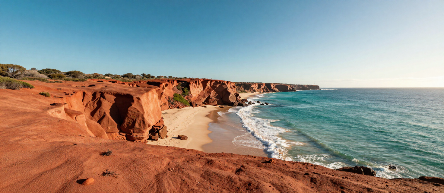 Broome coastline with red earth and turquoise ocean