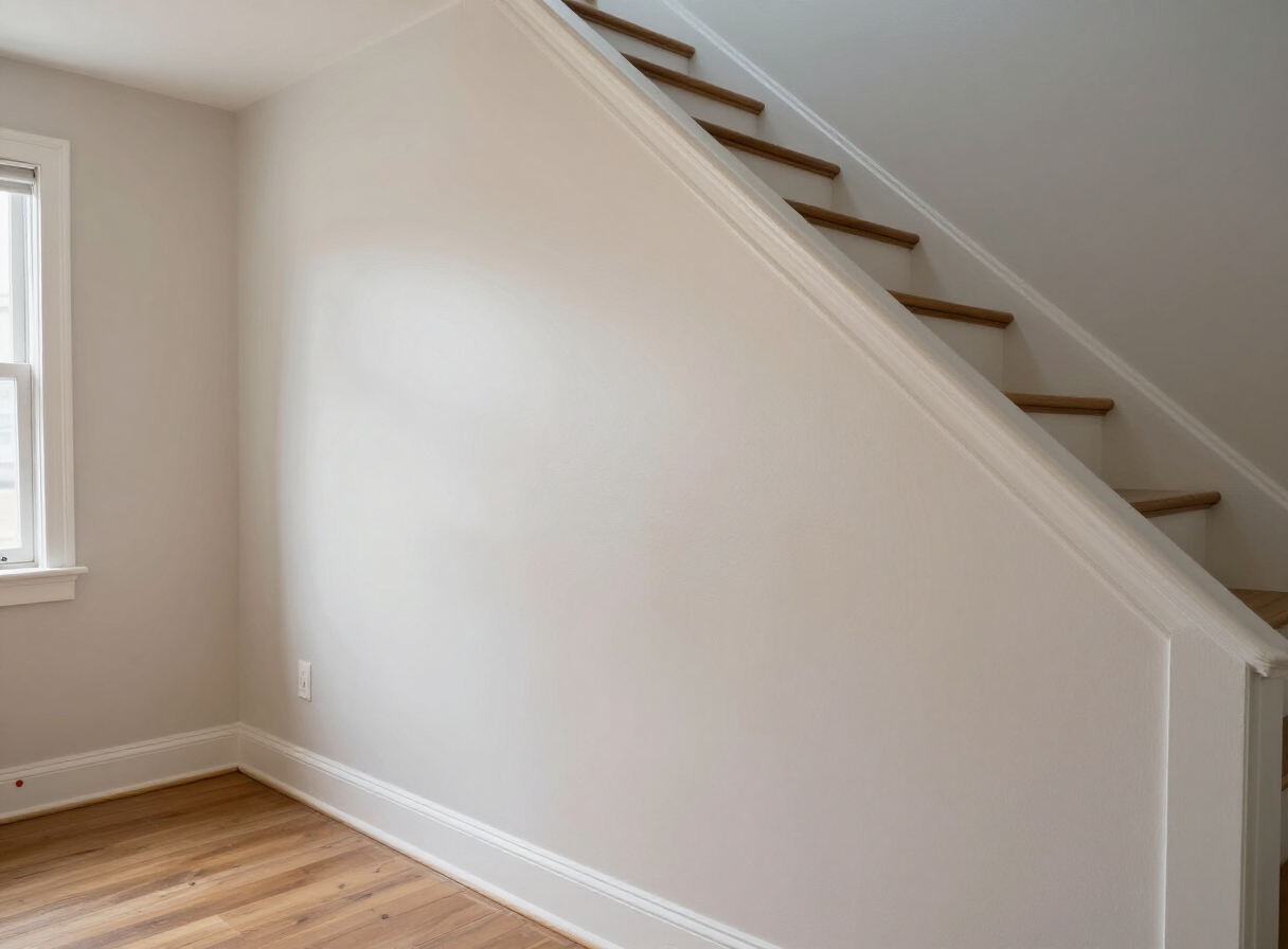 Repaired and repainted stairway wall in a North Bergen NJ two-family home after drywall repair