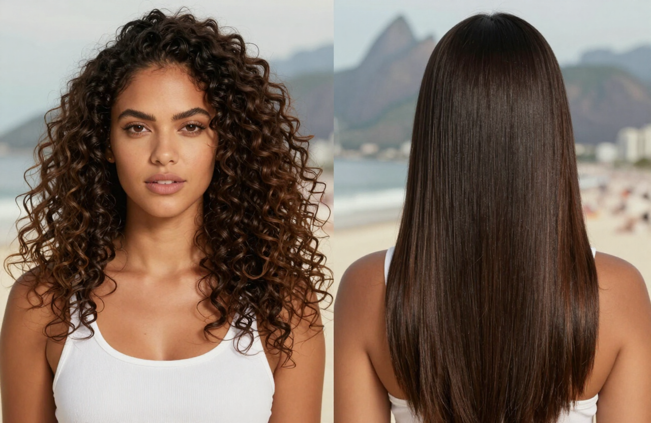 Antes e depois do uso da escova alisadora
