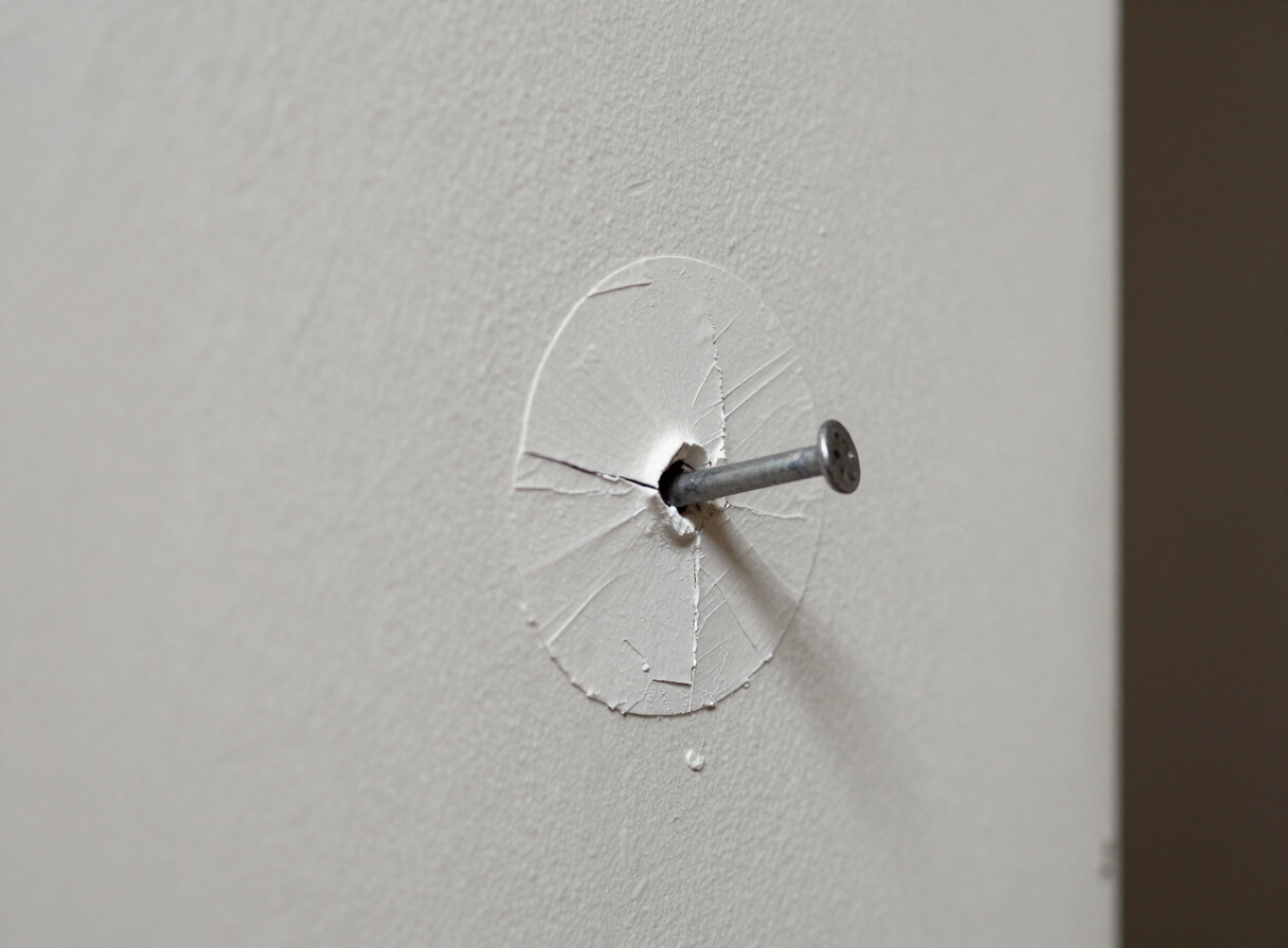Nail pop on an older Union City NJ apartment wall before repair