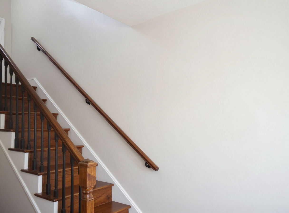 Repaired and repainted high stairway wall in a North Bergen NJ two-family home after drywall repair
