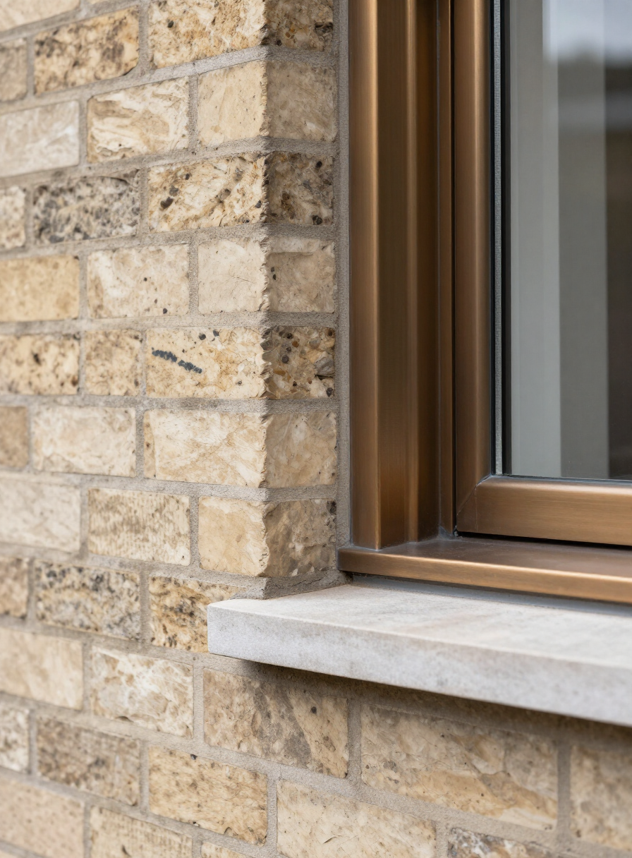 Brickwork and bronze window detailing showing considered craftsmanship