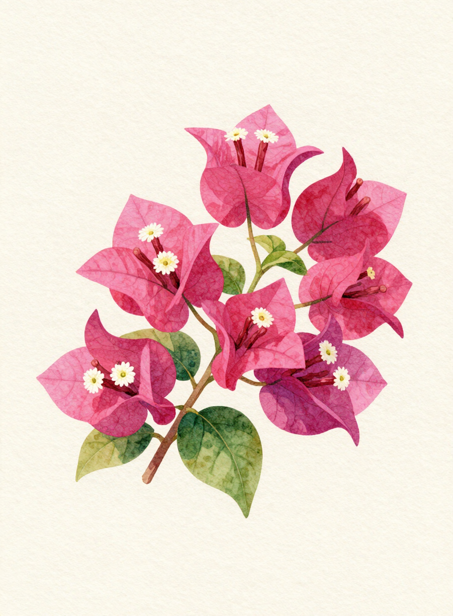 Watercolor painting of a magenta Bougainvillea