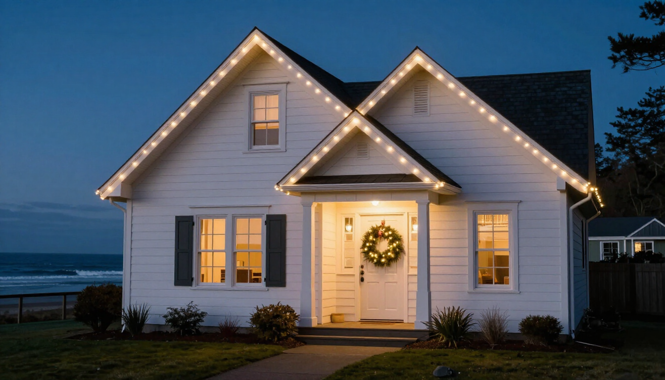 Entrance Christmas lights in Surrey with driveway lighting and seasonal grounds decorating.