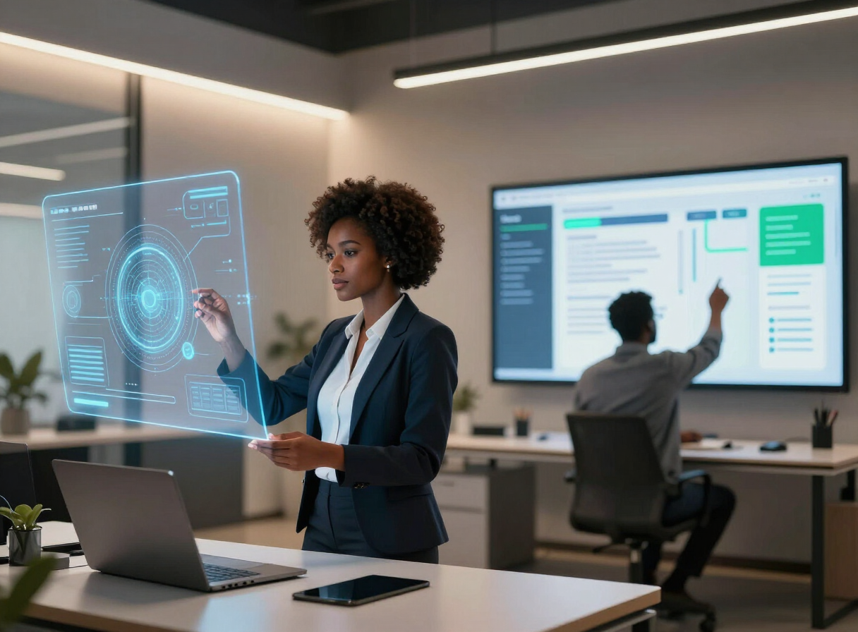 Black African professionals in Douala using AI and automation technology