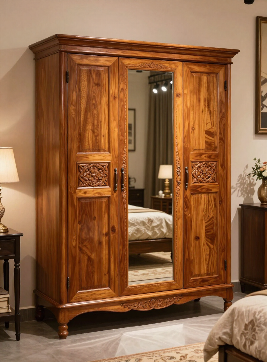 Tall Sagwan teakwood wardrobe with mirror