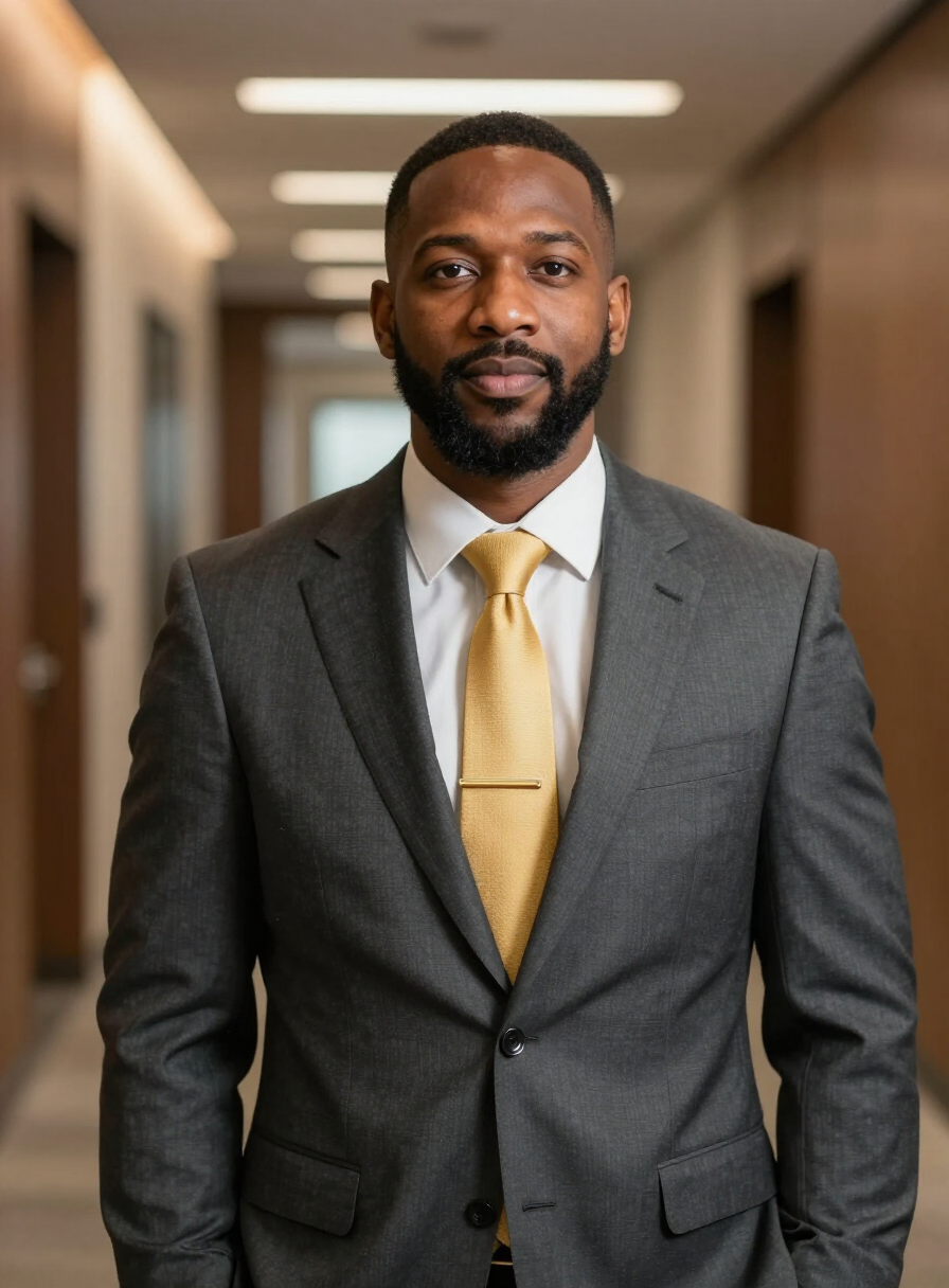Representative model portraying a litigation partner in a Kansas City law office