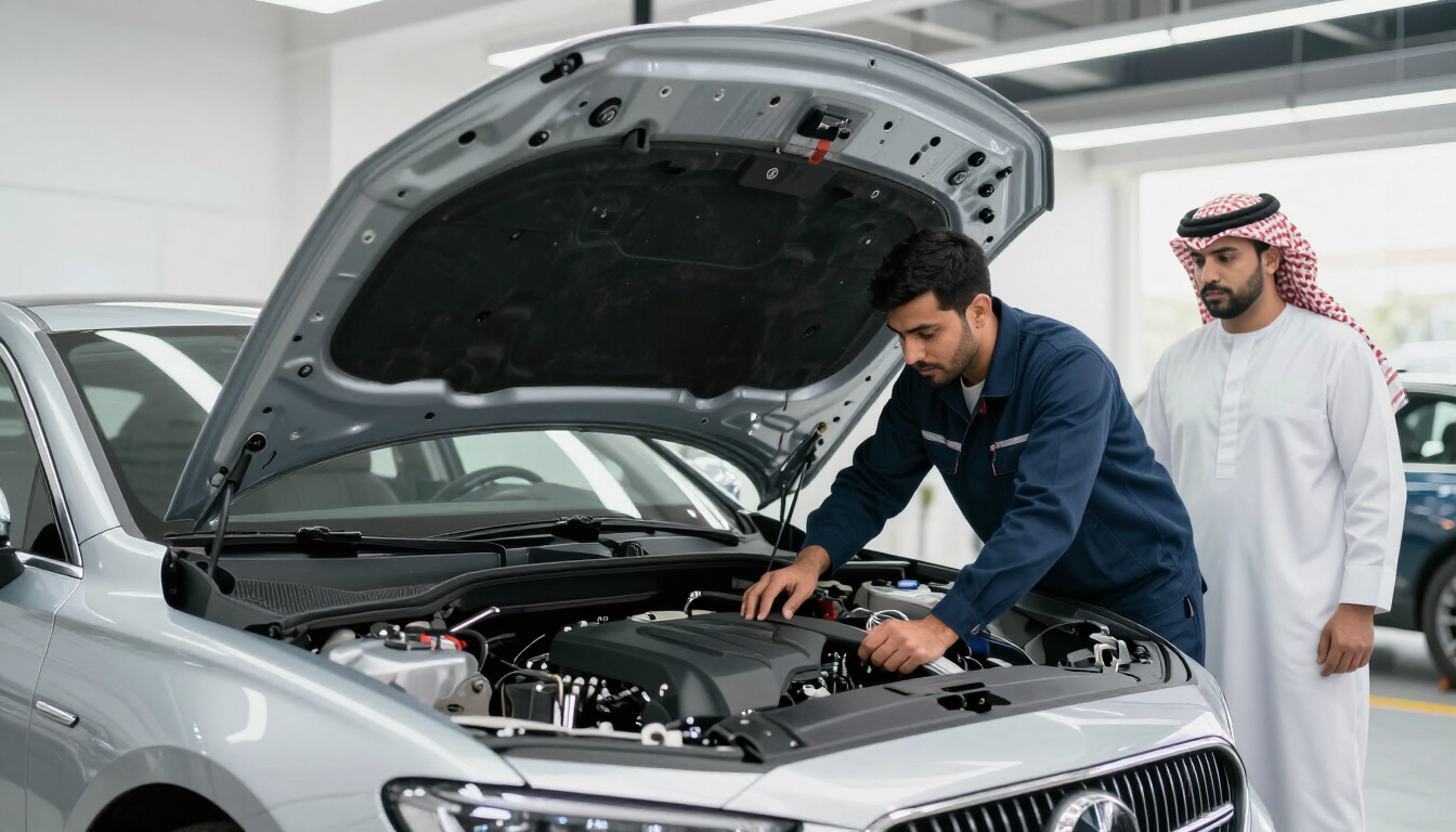 Professional technician maintaining a fleet vehicle