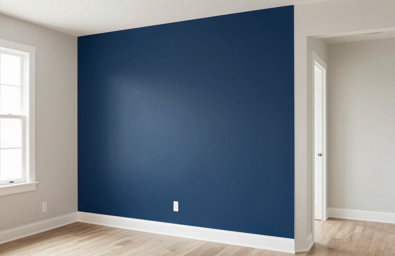 Modern navy accent wall in a new Secaucus townhome contrasting with neutral walls