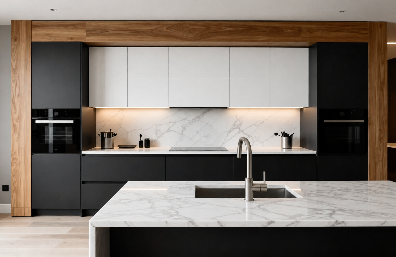 White & Noir — Kitchen by HS Kitchens Studio, New York