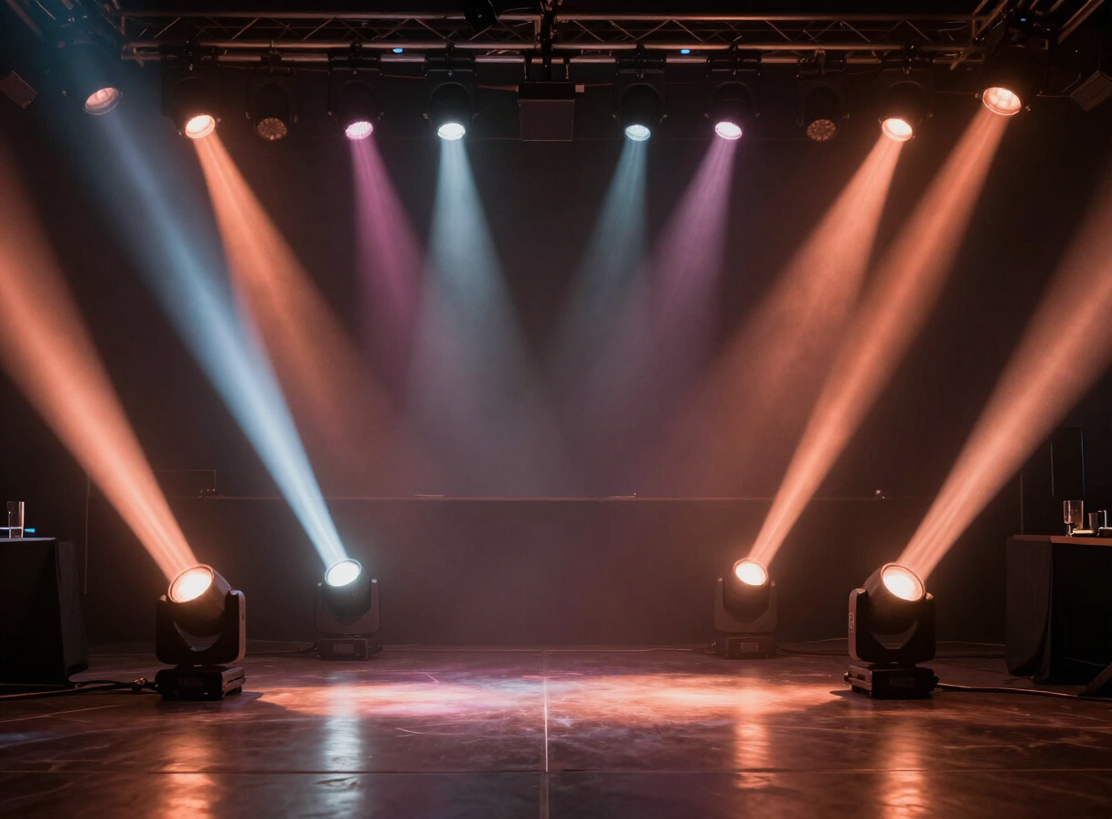 Moving head lights and uplighting washing a dance floor